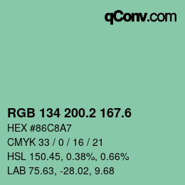 カラーコード: RGB 134 200.2 167.6 | qconv.com