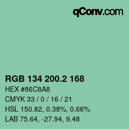カラーコード: RGB 134 200.2 168 | qconv.com