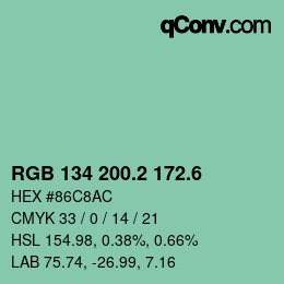カラーコード: RGB 134 200.2 172.6 | qconv.com