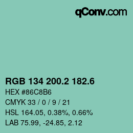 カラーコード: RGB 134 200.2 182.6 | qconv.com