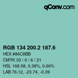 カラーコード: RGB 134 200.2 187.6 | qconv.com