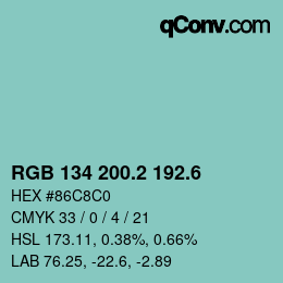 カラーコード: RGB 134 200.2 192.6 | qconv.com