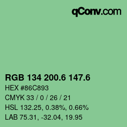 カラーコード: RGB 134 200.6 147.6 | qconv.com