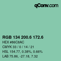 カラーコード: RGB 134 200.6 172.6 | qconv.com