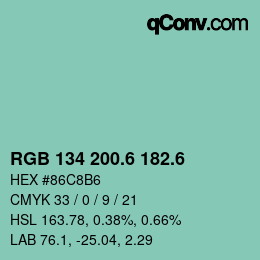 カラーコード: RGB 134 200.6 182.6 | qconv.com