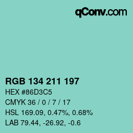 Color code: RGB 134 211 197 | qconv.com
