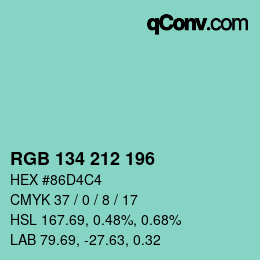 Color code: RGB 134 212 196 | qconv.com