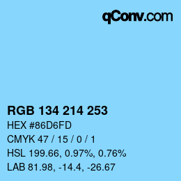 颜色代码: RGB 134 214 253 | qconv.com