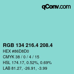 カラーコード: RGB 134 216.4 208.4 | qconv.com