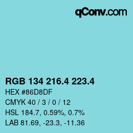 カラーコード: RGB 134 216.4 223.4 | qconv.com