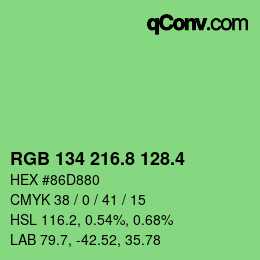 カラーコード: RGB 134 216.8 128.4 | qconv.com