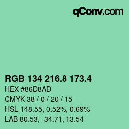 カラーコード: RGB 134 216.8 173.4 | qconv.com
