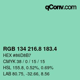 カラーコード: RGB 134 216.8 183.4 | qconv.com