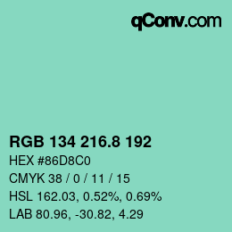 カラーコード: RGB 134 216.8 192 | qconv.com