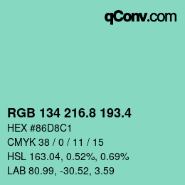 カラーコード: RGB 134 216.8 193.4 | qconv.com
