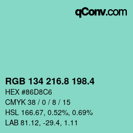 カラーコード: RGB 134 216.8 198.4 | qconv.com