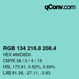 カラーコード: RGB 134 216.8 208.4 | qconv.com