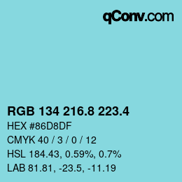 カラーコード: RGB 134 216.8 223.4 | qconv.com