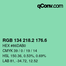 カラーコード: RGB 134 218.2 176.6 | qconv.com