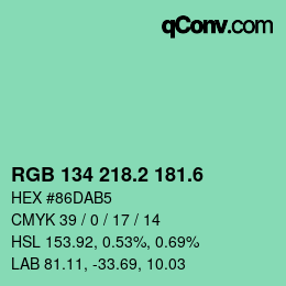 カラーコード: RGB 134 218.2 181.6 | qconv.com
