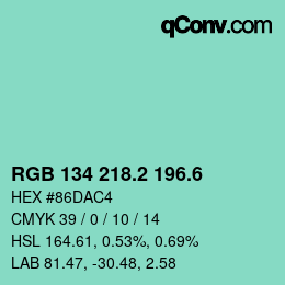 カラーコード: RGB 134 218.2 196.6 | qconv.com