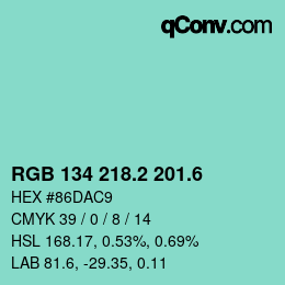 カラーコード: RGB 134 218.2 201.6 | qconv.com