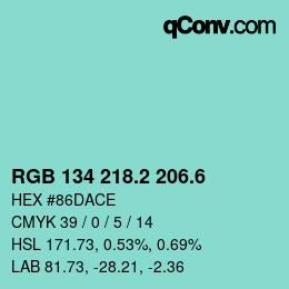 カラーコード: RGB 134 218.2 206.6 | qconv.com