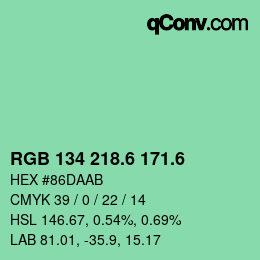 カラーコード: RGB 134 218.6 171.6 | qconv.com