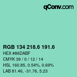 カラーコード: RGB 134 218.6 191.6 | qconv.com