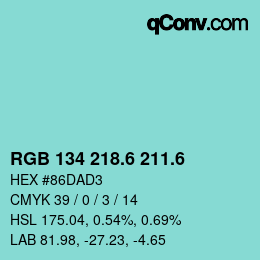カラーコード: RGB 134 218.6 211.6 | qconv.com