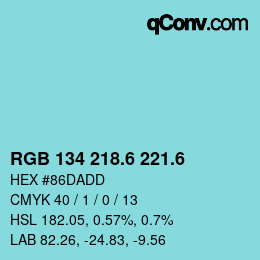 カラーコード: RGB 134 218.6 221.6 | qconv.com