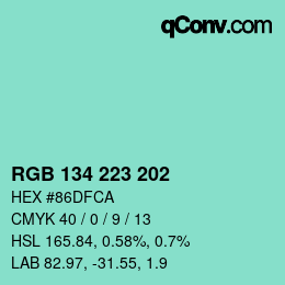 Color code: RGB 134 223 202 | qconv.com