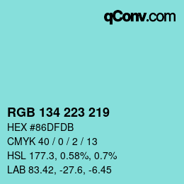 Color code: RGB 134 223 219 | qconv.com