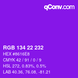 Color code: RGB 134 22 232 | qconv.com