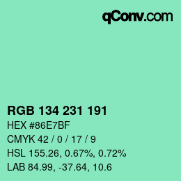 Color code: RGB 134 231 191 | qconv.com