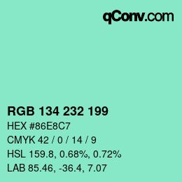 Color code: RGB 134 232 199 | qconv.com