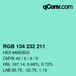 Color code: RGB 134 232 211 | qconv.com