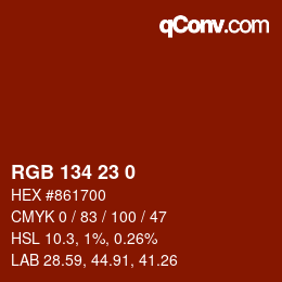 Color code: RGB 134 23 0 | qconv.com