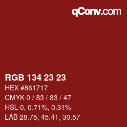 Color code: RGB 134 23 23 | qconv.com