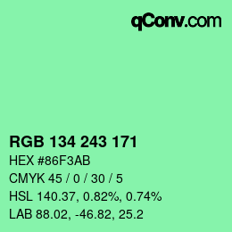 Farbcode: RGB 134 243 171 | qconv.com