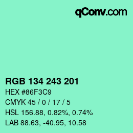 Color code: RGB 134 243 201 | qconv.com