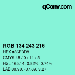 カラーコード: RGB 134 243 216 | qconv.com