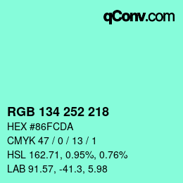 Color code: RGB 134 252 218 | qconv.com