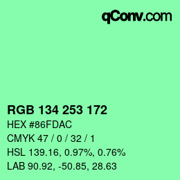 Color code: RGB 134 253 172 | qconv.com