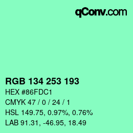 Color code: RGB 134 253 193 | qconv.com