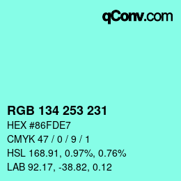Color code: RGB 134 253 231 | qconv.com
