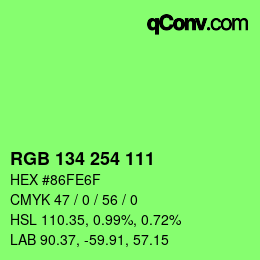 颜色代码: RGB 134 254 111 | qconv.com
