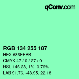 Color code: RGB 134 255 187 | qconv.com