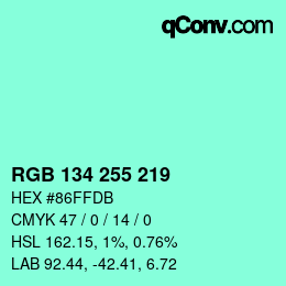 颜色代码: RGB 134 255 219 | qconv.com