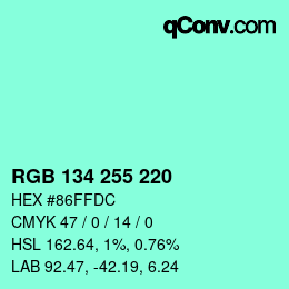 Color code: RGB 134 255 220 | qconv.com